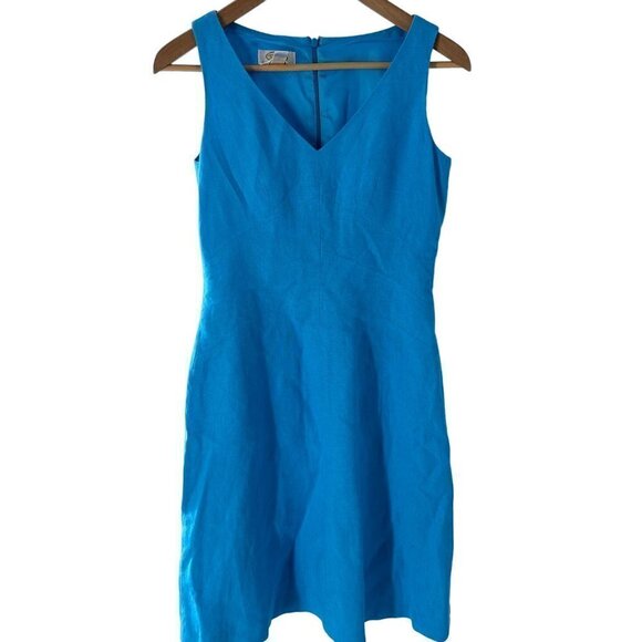 Talbots Petites Sleeveless V-Neck Zipper Back Irish Linen Blue Size 2 - Picture 6 of 14